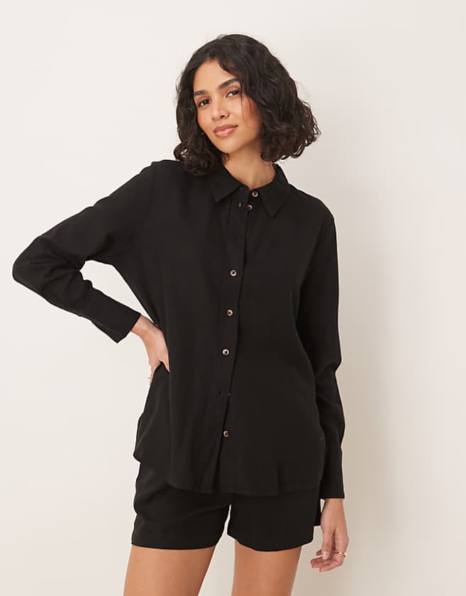 Asos JDY Tie Detail Linen Mix Co-ord In Black