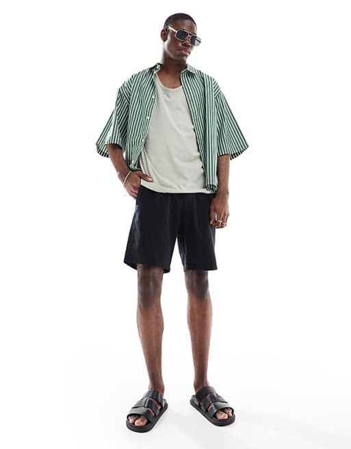 Asos JJ Rebel Linen Short In Black