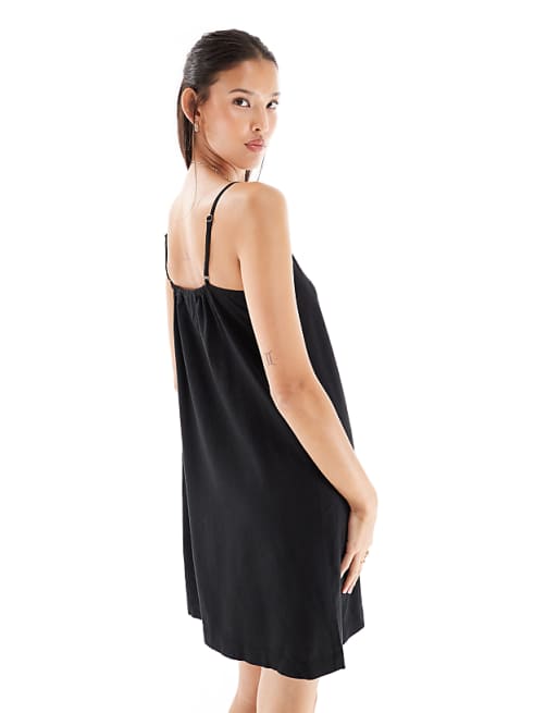 Asos JJXX Linen Blend Mini Dress In Black