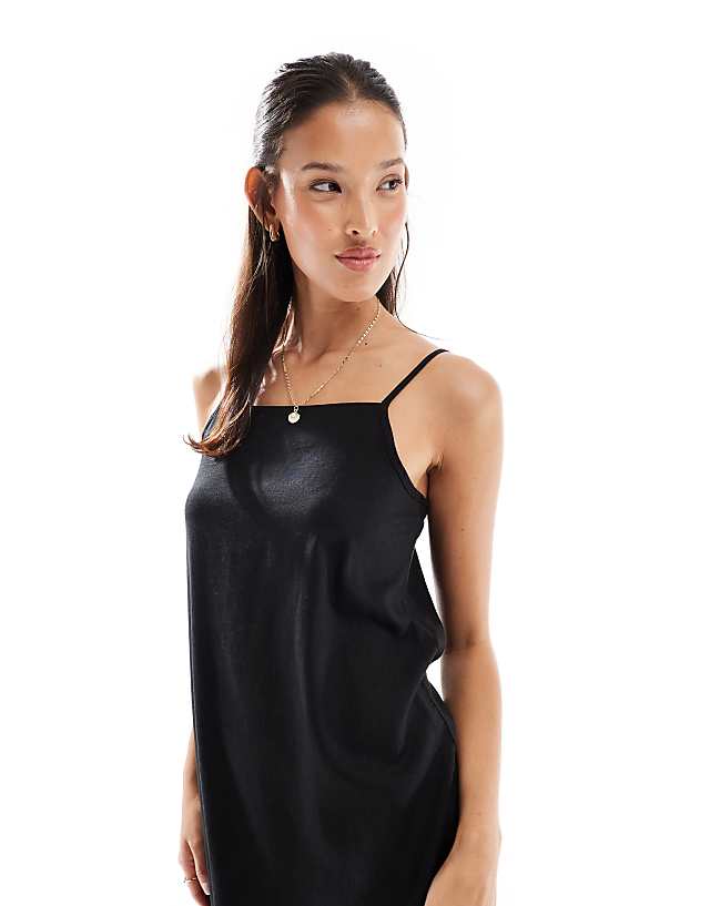 Asos JJXX Linen Blend Mini Dress In Black