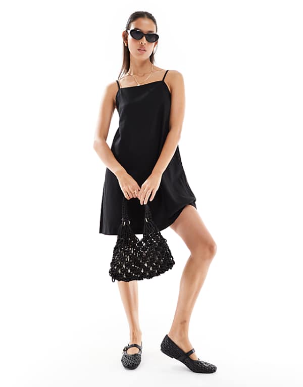 asos JJXX linen blend mini dress in black