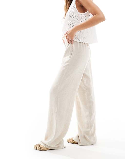 Asos JJXX Linen Blend Trousers In Beige