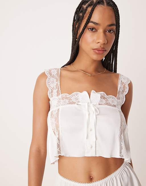 Asos Kat The Label Cami Set In Ivory
