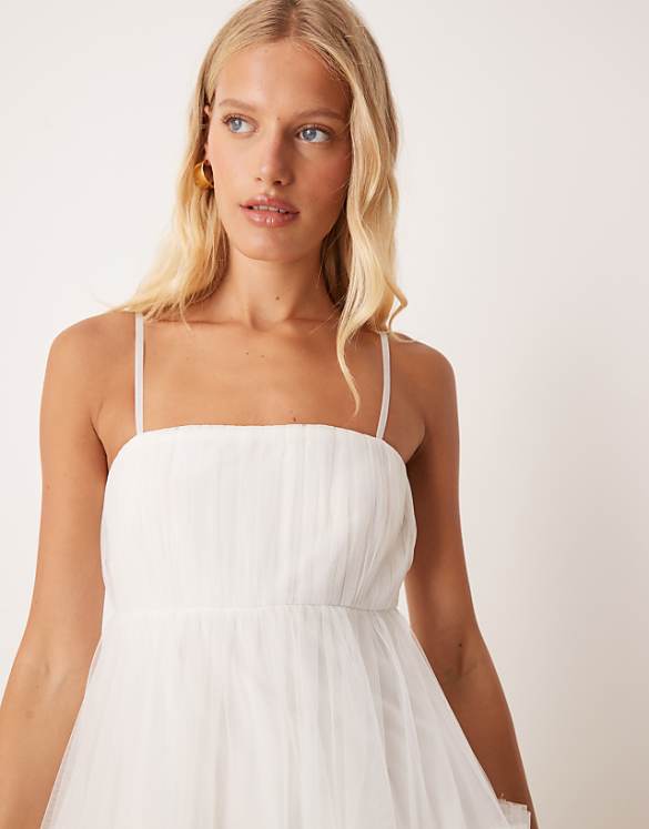 Asos Lace & Beads Empire Ruffle Maxi Dress In Ivory