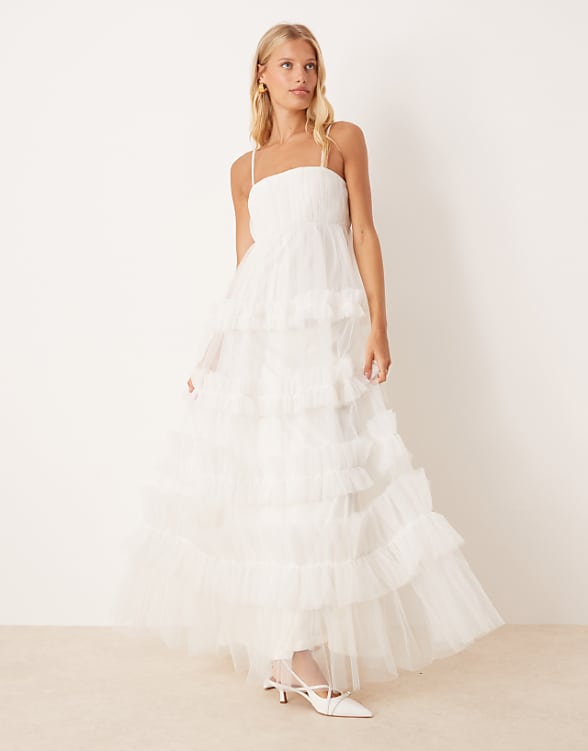 asos Lace & Beads empire ruffle maxi dress in ivory