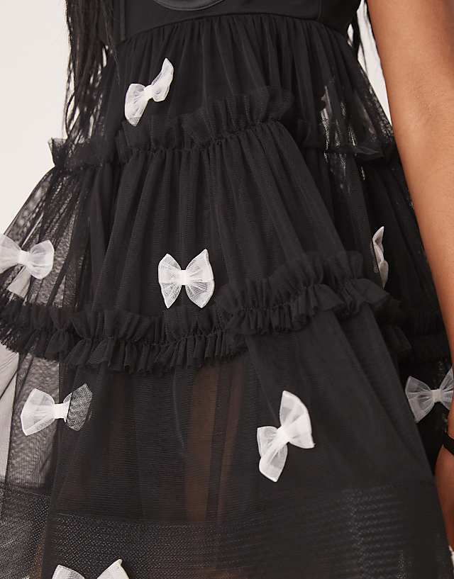 Asos Lace & Beads Tulle Applique Mini Dress In Black
