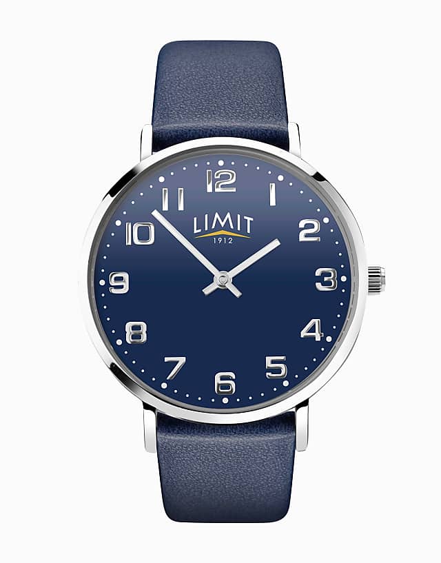 asos Limit classic leather strap watch in blue