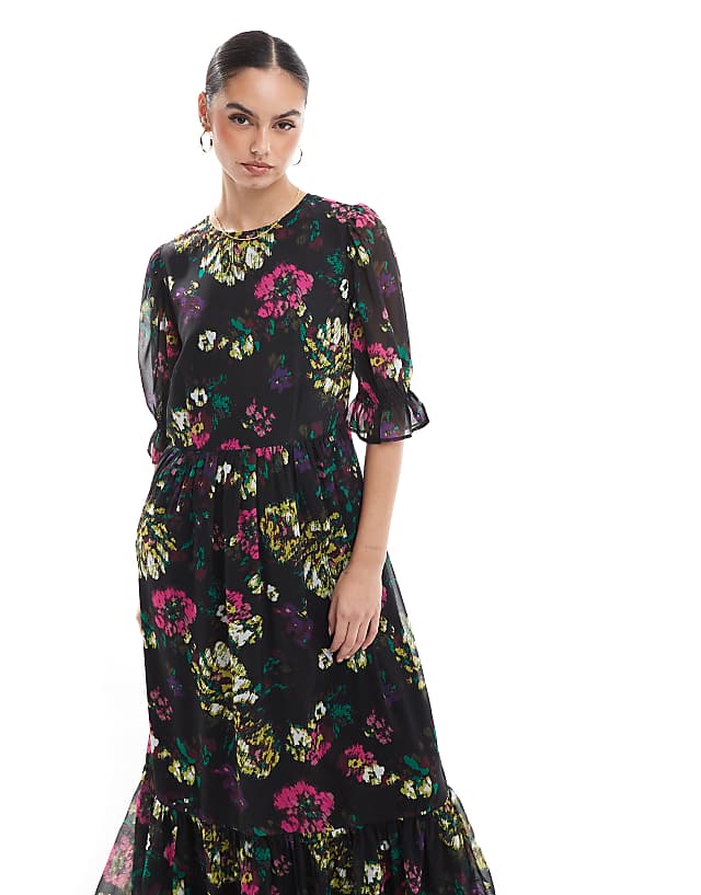 Asos Lovedrobe Floral Midaxi Dress In Black