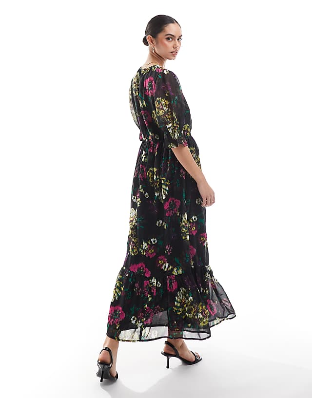 Asos Lovedrobe Floral Midaxi Dress In Black
