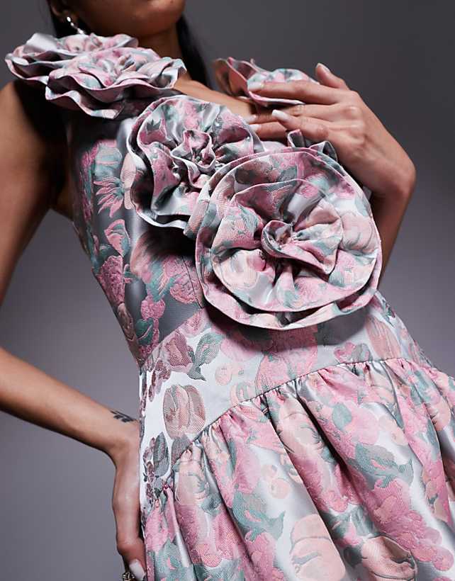 Asos ASOS LUXE Jacquard Plunge Drop Waist Corsage Maxi Dress In Ditsy Floral