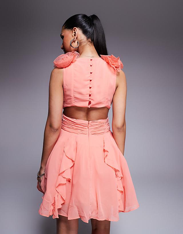 Asos ASOS LUXE Organza Ruffle Skater Mini Dress In Pink