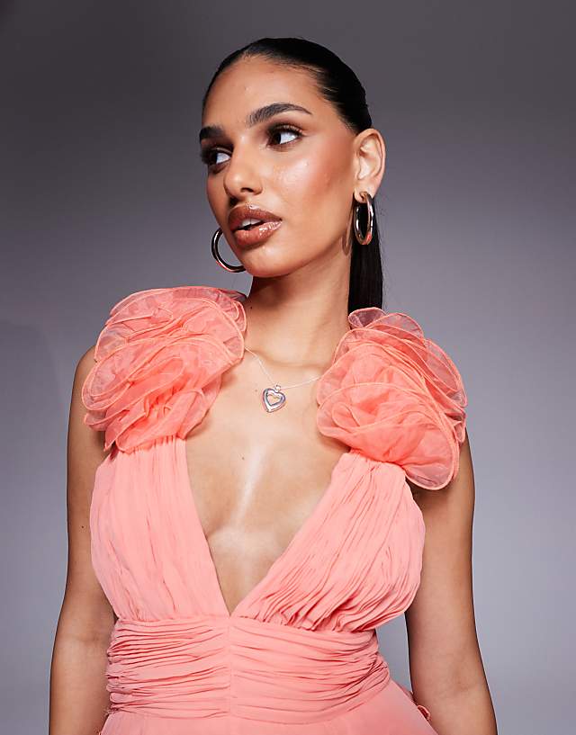 Asos ASOS LUXE Organza Ruffle Skater Mini Dress In Pink
