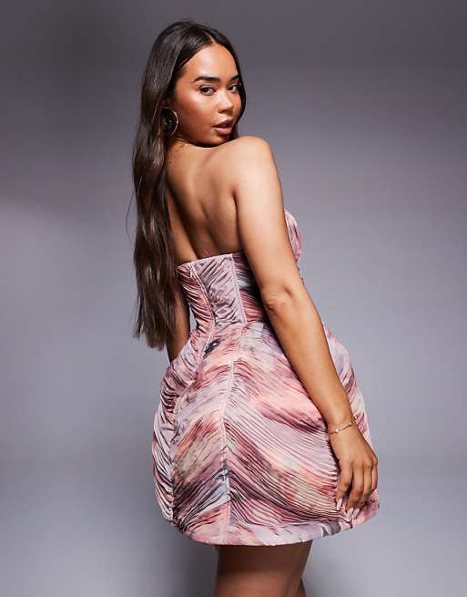 Asos ASOS LUXE Printed Caged Ruched Mini Dress In Floral Print