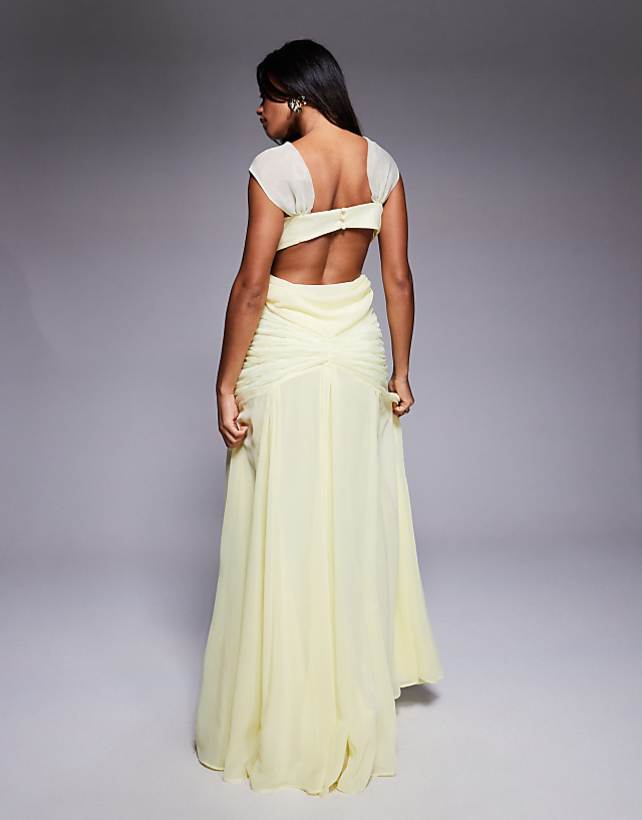 Asos ASOS LUXE Ruched Halter Organza And Chiffon Maxi Dress In Buttermilk