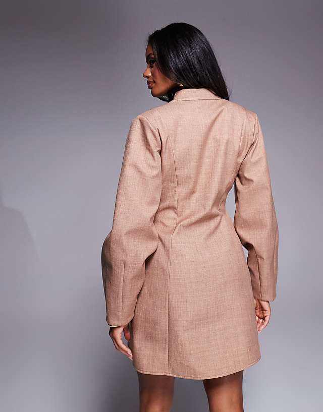 Asos ASOS LUXE Structured Linen Sculpted Blazer Dress In Camel