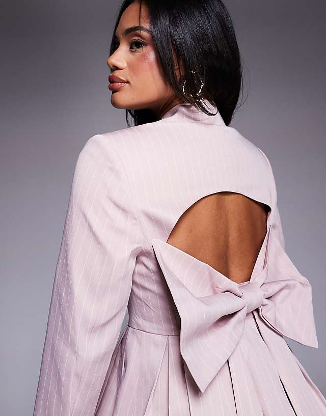Asos ASOS LUXE Tailored Blazer Dress With Bow Back In Pink Pinstripe