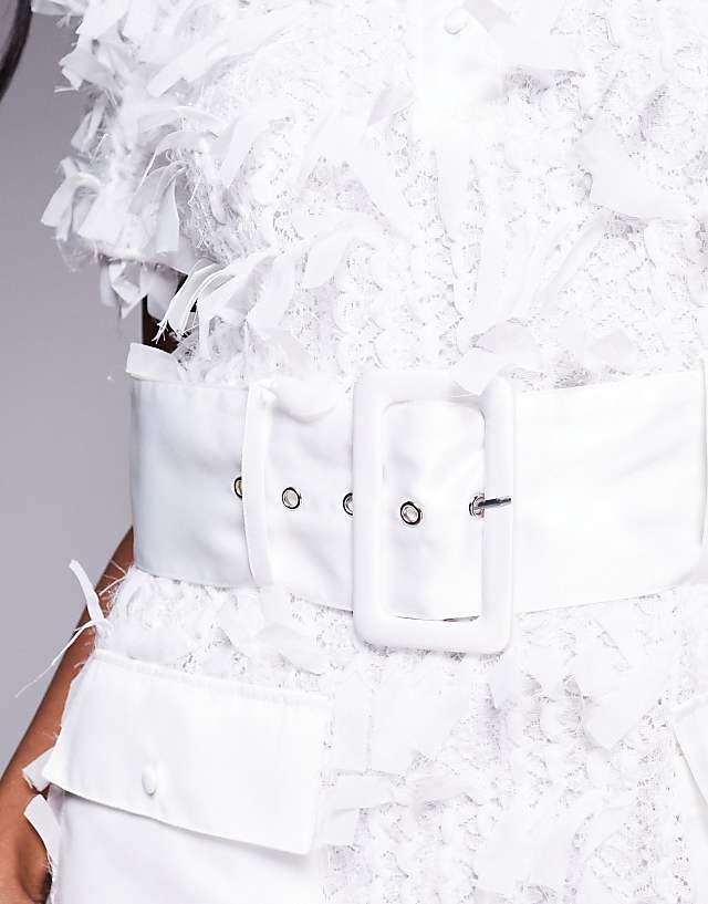 Asos ASOS LUXE Textured Structured Mini Dress With Belt In White