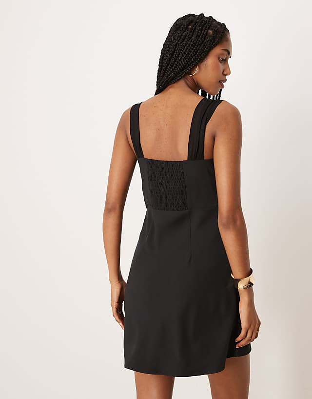 Asos Mango Cap Sleeve Satin Mini Dress In Black