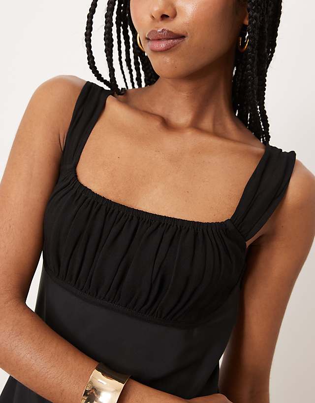 Asos Mango Cap Sleeve Satin Mini Dress In Black
