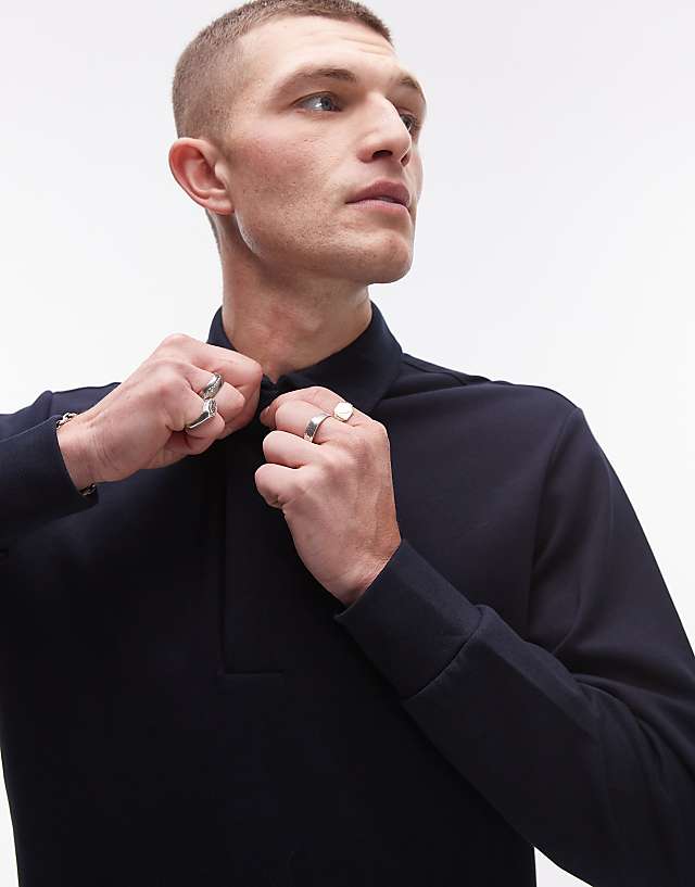 Asos Mango Collared Sweatshirt In Navy