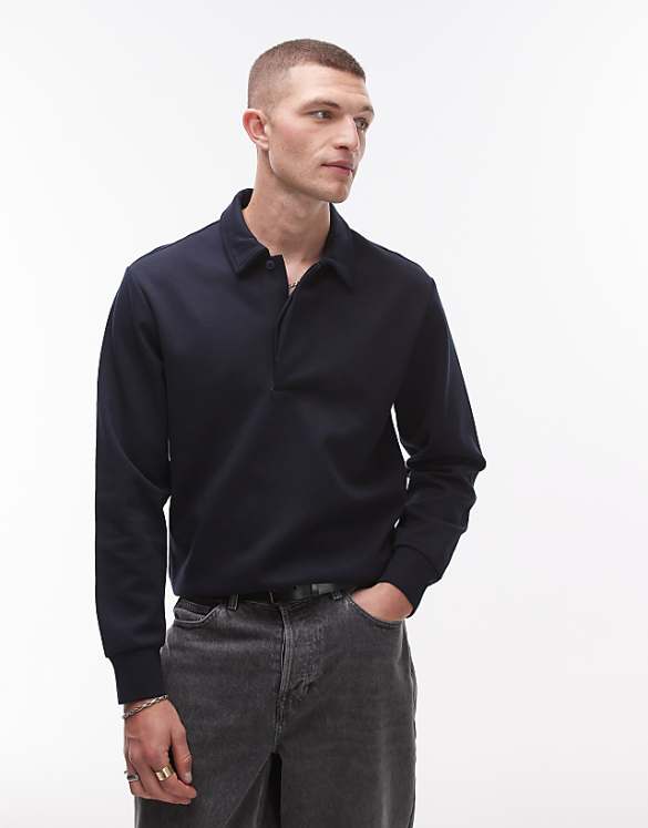 asos Mango collared sweatshirt in navy