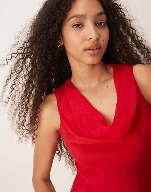 Asos Mango Cowl Neck Satin Midi Dress In Red