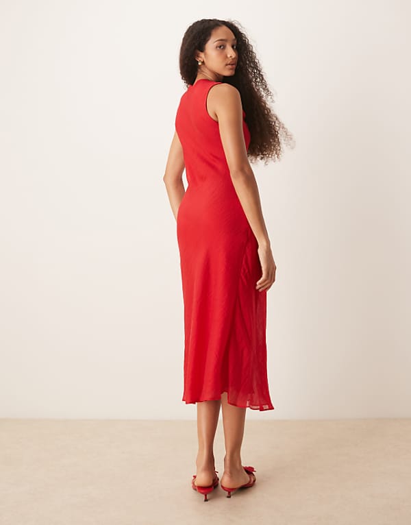 Asos Mango Cowl Neck Satin Midi Dress In Red