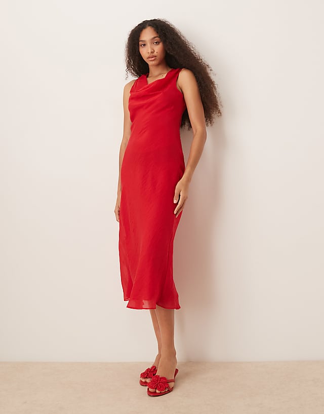 asos Mango cowl neck satin midi dress in red