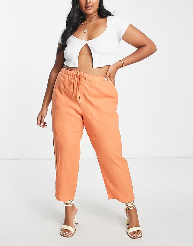 Asos Mango Curve Tie Up Linen Trousers In Orange