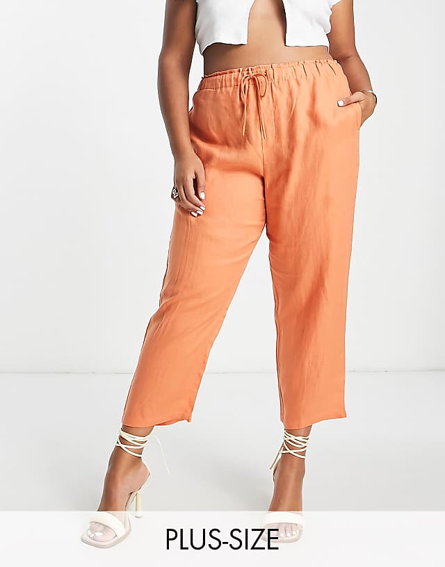 asos Mango Curve tie up linen trousers in orange