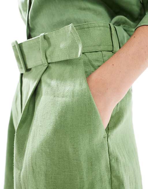 Asos Mango Linen Co-ord Shorts In Light Green