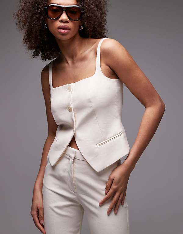 Asos Mango Linen Look Suit Co-ord In Beige