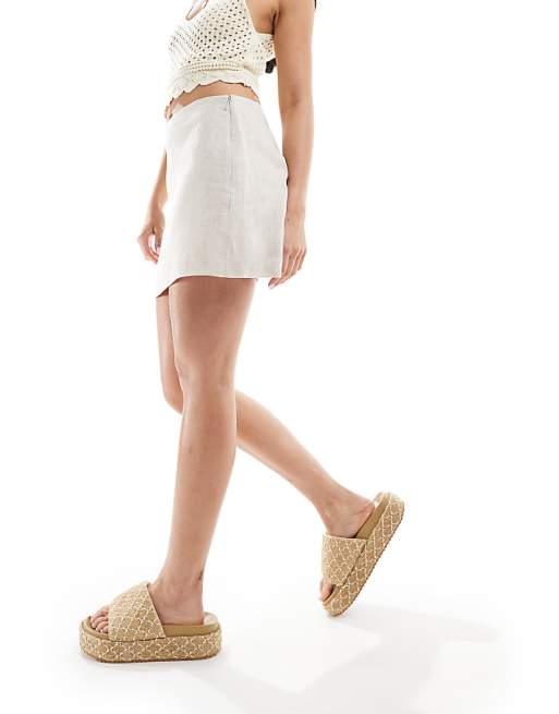 asos Mango linen mini skirt in beige