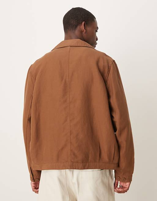 Asos Mango Linen Mix Overshirt In Brown