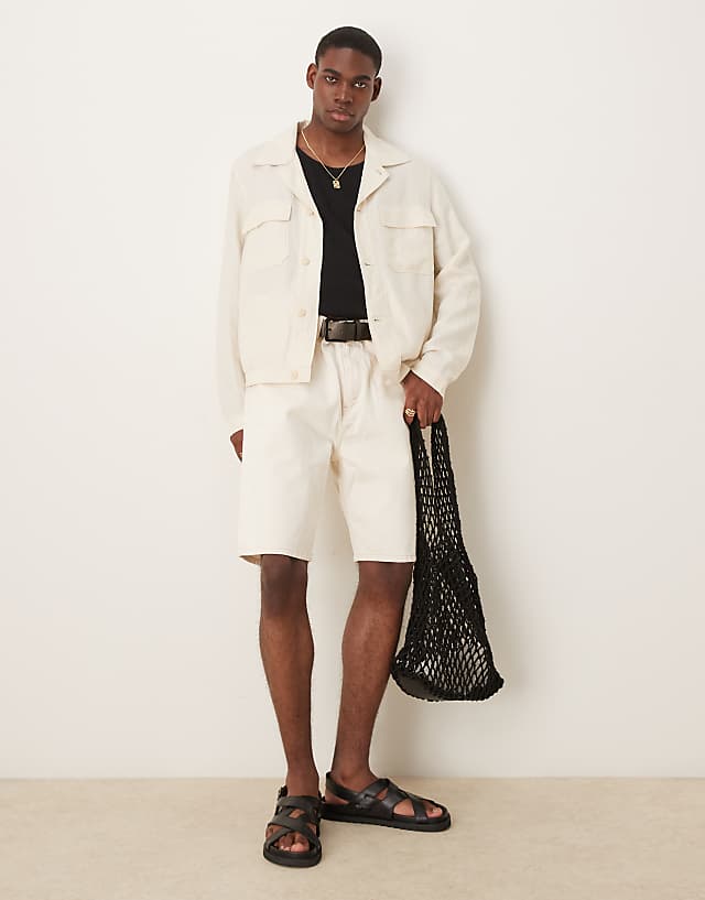 Asos Mango Linen Mix Overshirt In Ecru