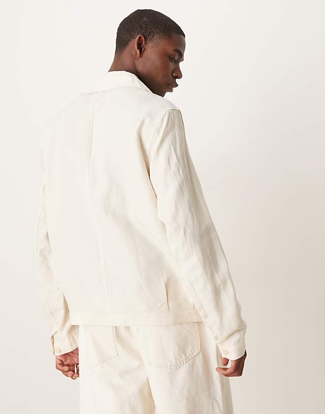 Asos Mango Linen Mix Overshirt In Ecru