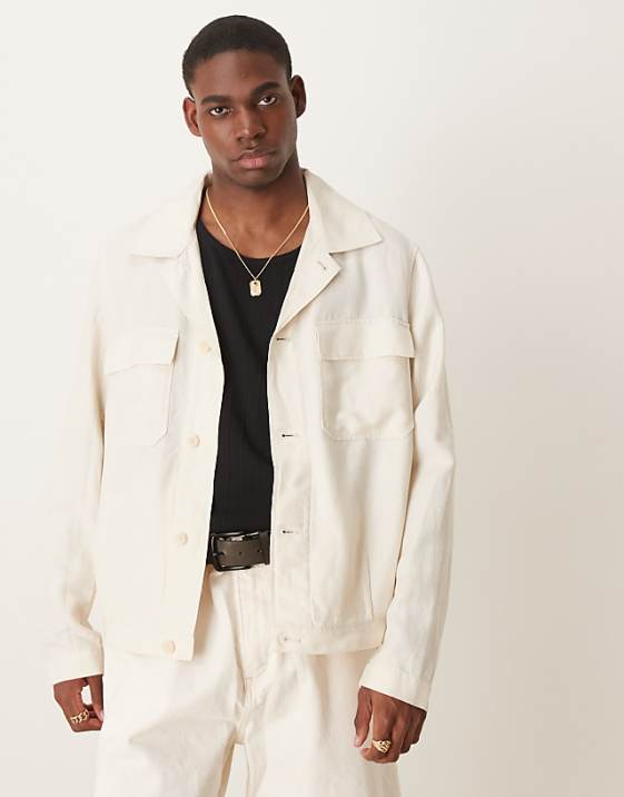 asos Mango linen mix overshirt in ecru