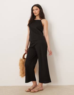 Asos Mango Linen Mix Relaxed Co-ord In Black