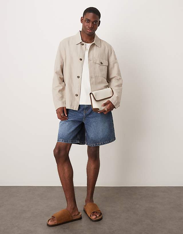 Asos Mango Linen Mix Shacket In Stone