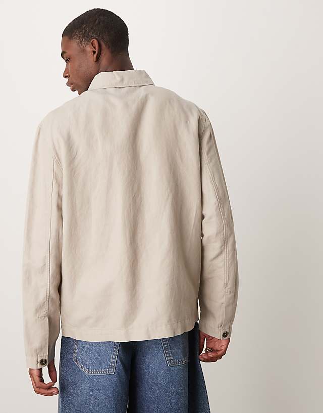 Asos Mango Linen Mix Shacket In Stone