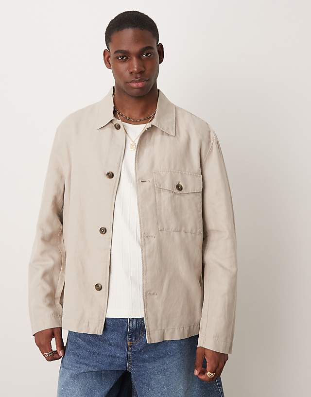 asos Mango linen mix shacket in stone
