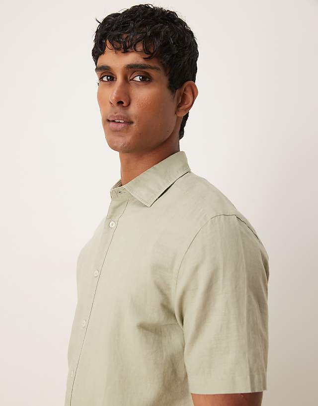 Asos Mango Linen Mix Shirt In Light Green