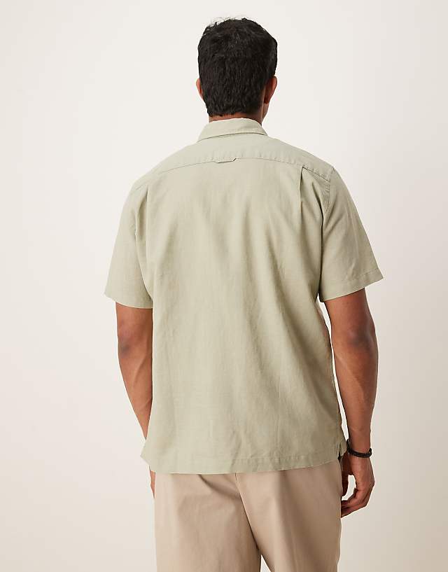 Asos Mango Linen Mix Shirt In Light Green