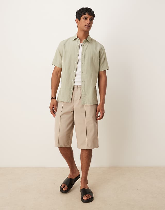Asos Mango Linen Mix Shirt In Light Green