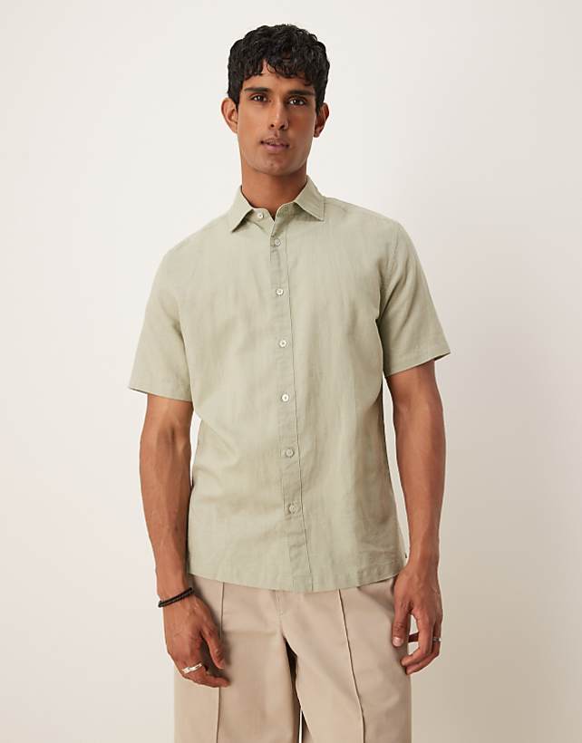 asos Mango linen mix shirt in light green