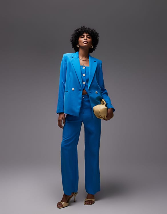 Asos Mango Linen Mix Suit Co-ord In Blue