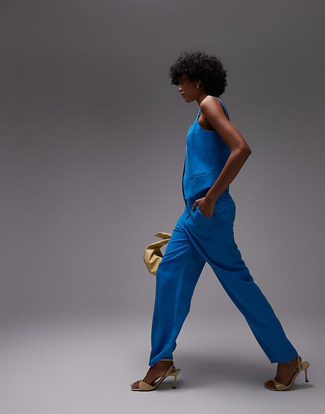 Asos Mango Linen Mix Suit Co-ord In Blue