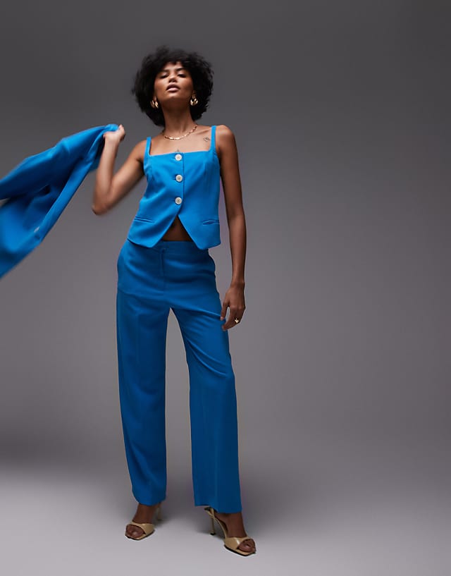 asos Mango linen mix suit co-ord in blue
