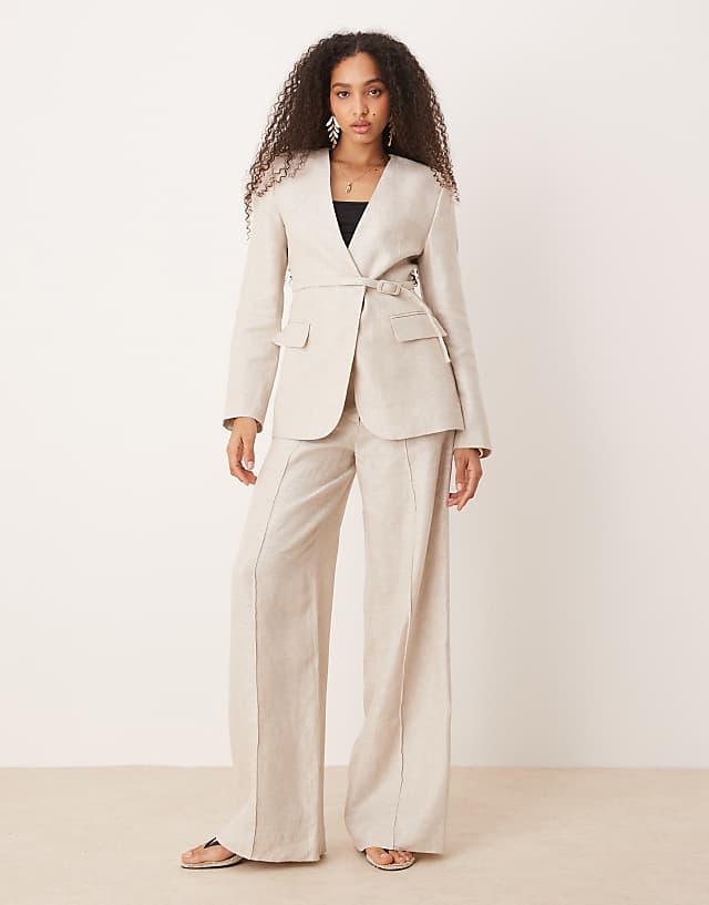 asos Mango linen mix tailored suit in oatmeal