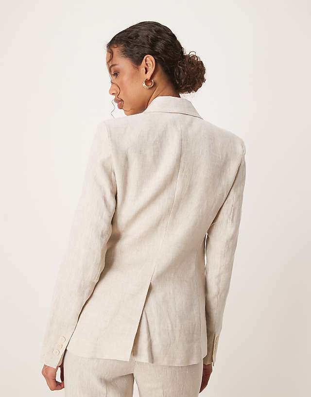 Asos Mango Linen Slim Fit Blazer In Ecru